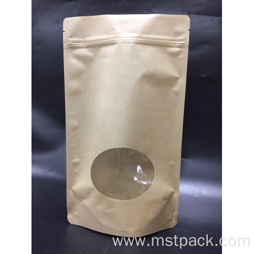 Kraft Paper Zipper Stock Bag With Clear Windows